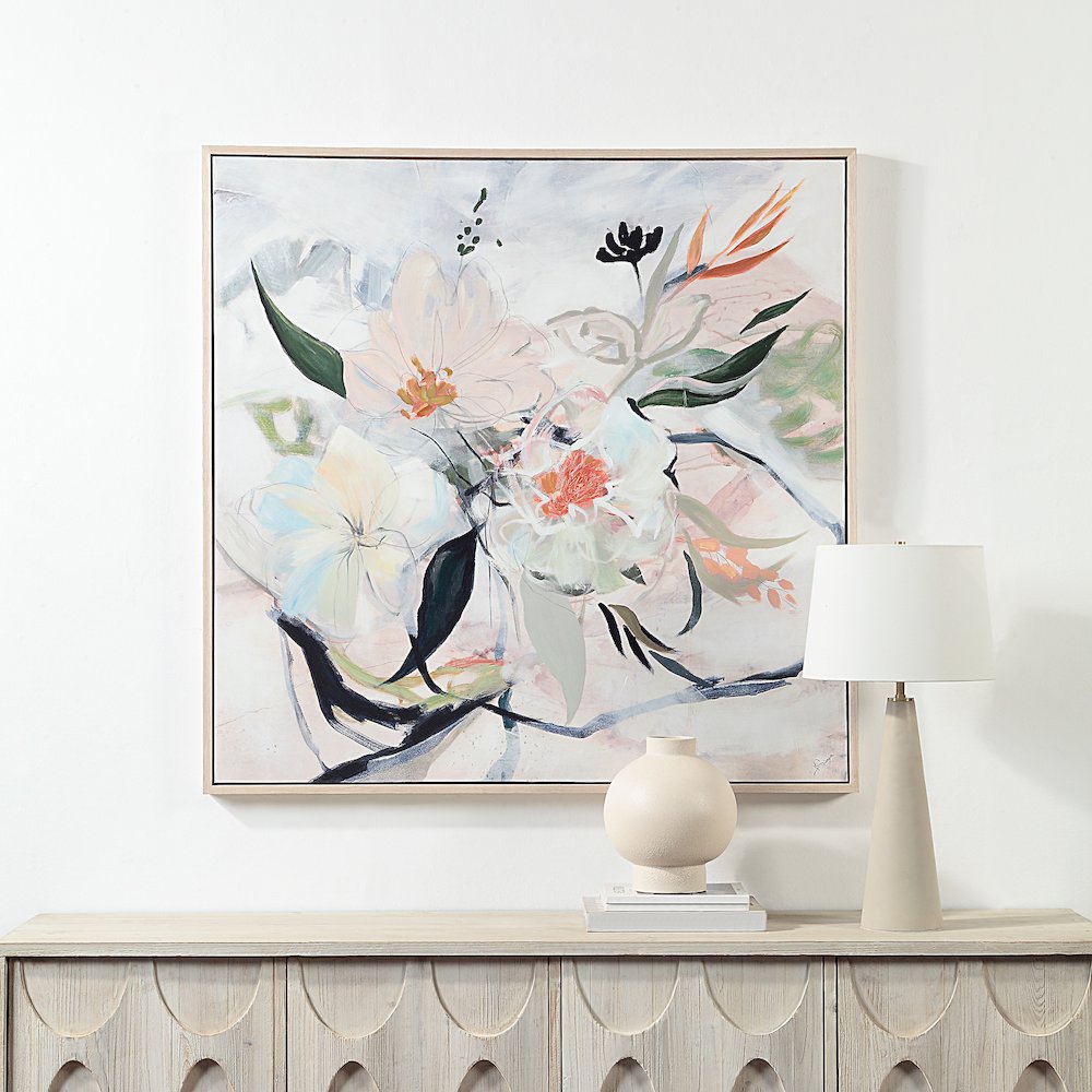 Daye 50" Wide Canvas Art With Wood Frame, Cream. Picture 2