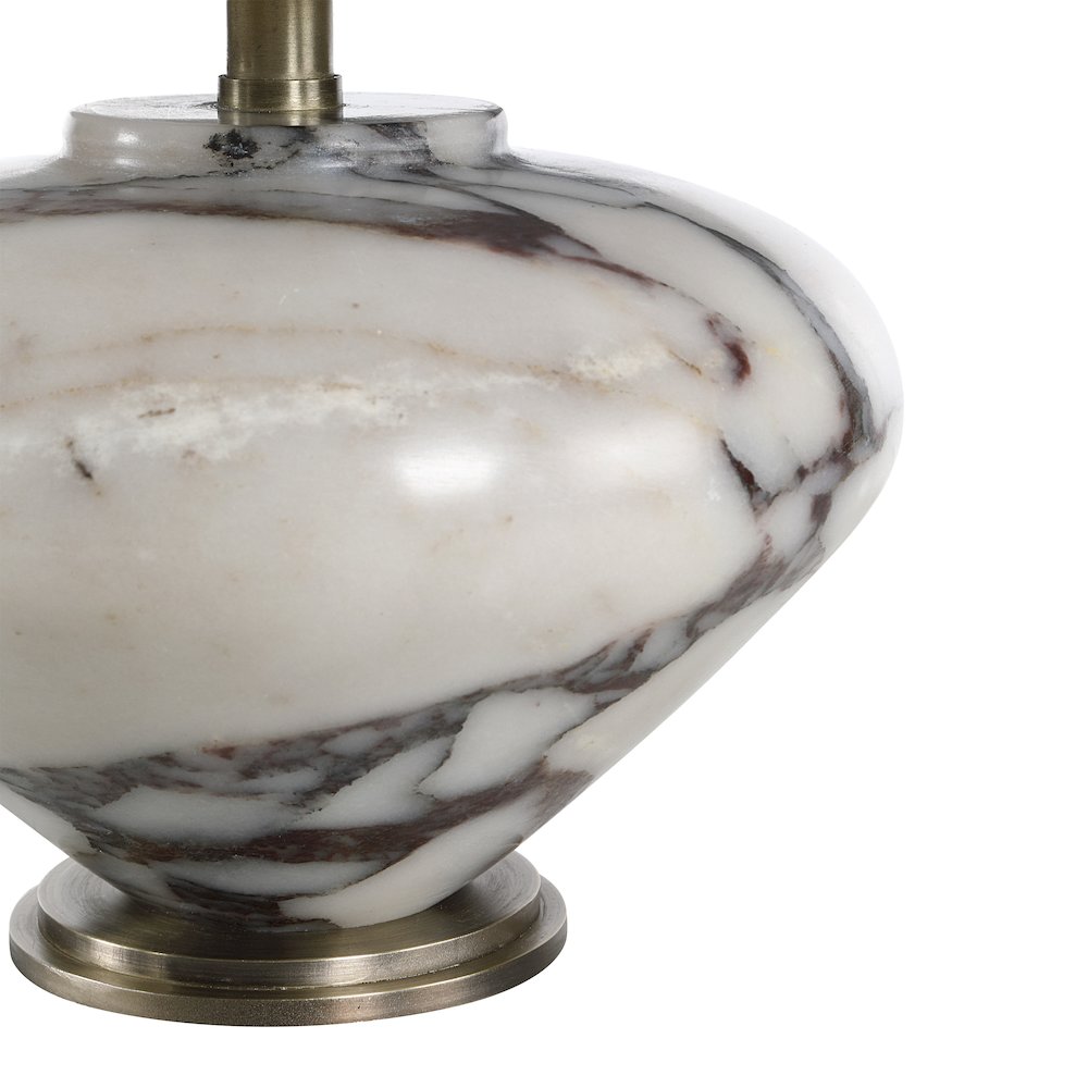 Monumento 15.75" Tall Grey Bolgi Marble Table Lamp with Tapered Linen Shade. Picture 3