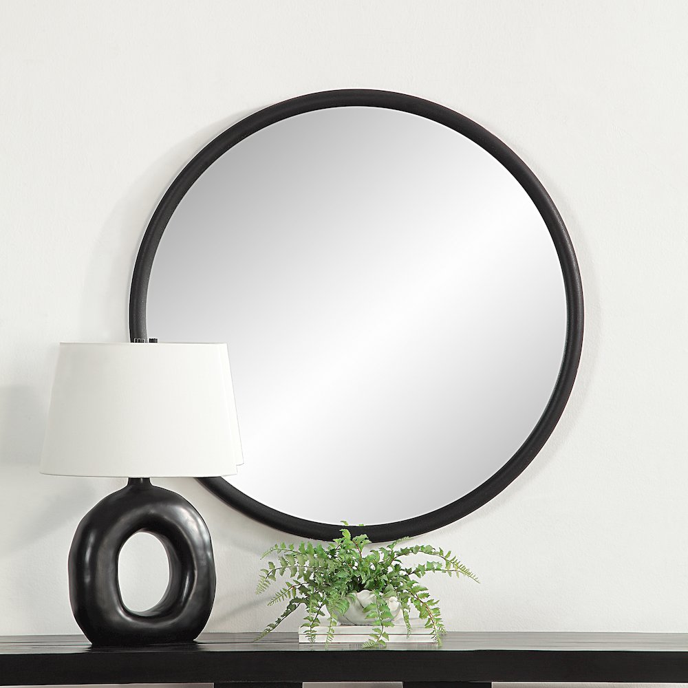 Namur 36" Tall Round Mirror, Matte Black. Picture 2