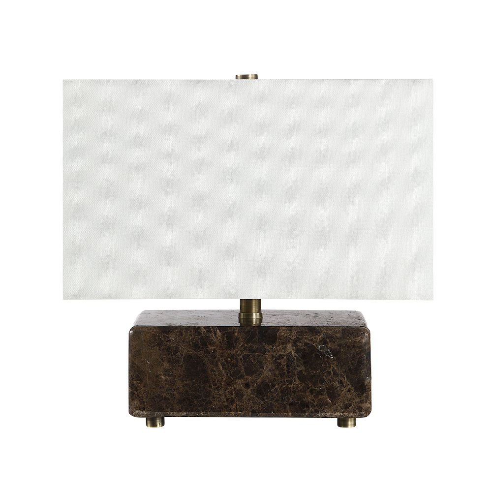 Cabo 11.25" Tall Brown Emperador Marble Table Lamp with Rectangle Linen Shade. Picture 1