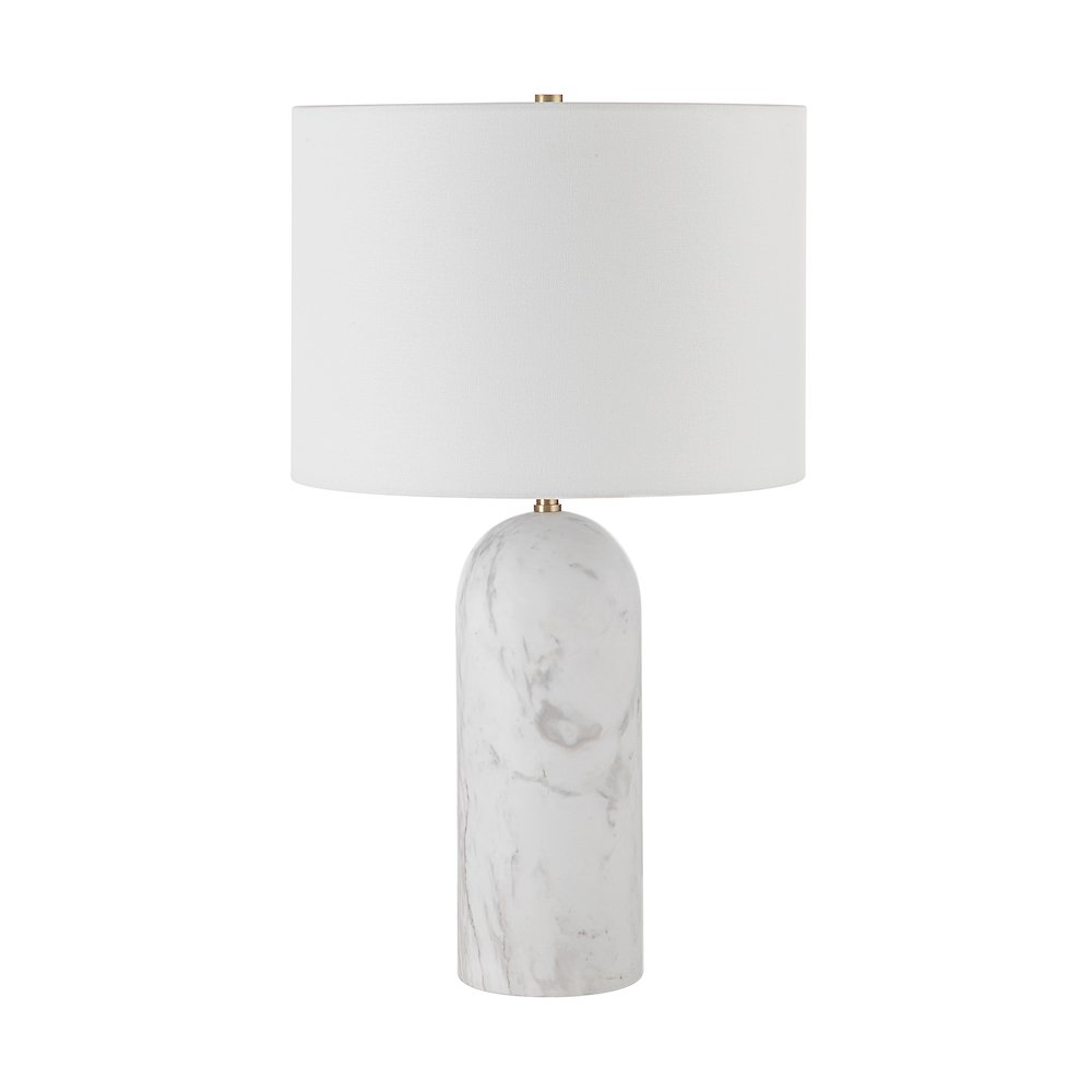 Beausoleil 25" Tall Satin Brass Iron Table Lamp With Drum Linen Shade. Picture 1