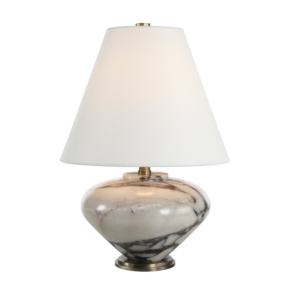 Monumento 15.75" Tall Grey Bolgi Marble Table Lamp with Tapered Linen Shade. Picture 2
