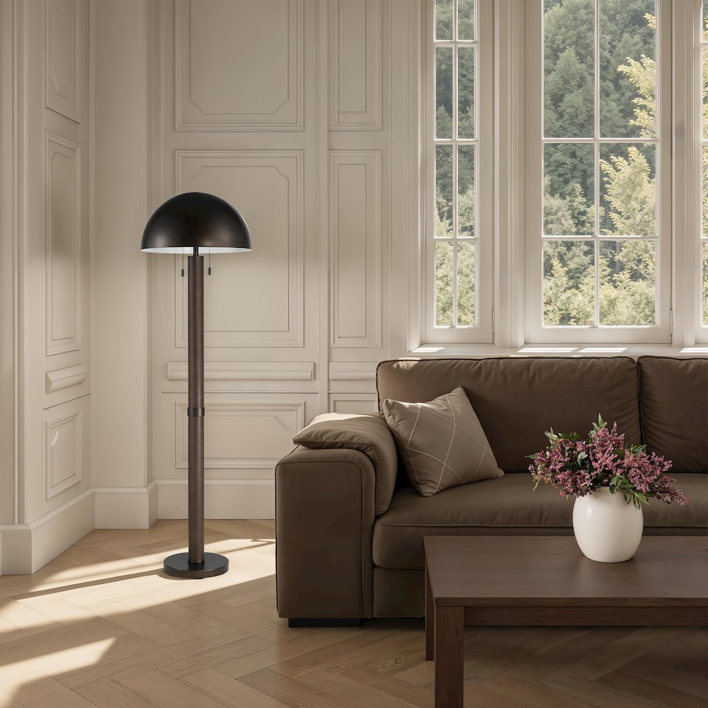Incanta 68" Tall Dark Bronze Floor Lamp with Drum Iron Shade. Picture 4