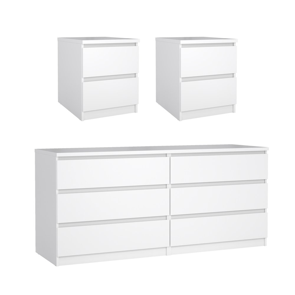 3-Piece Bedroom Set - 6 Drawer Double Dresser And Nightstand Set Of 2. Picture 1