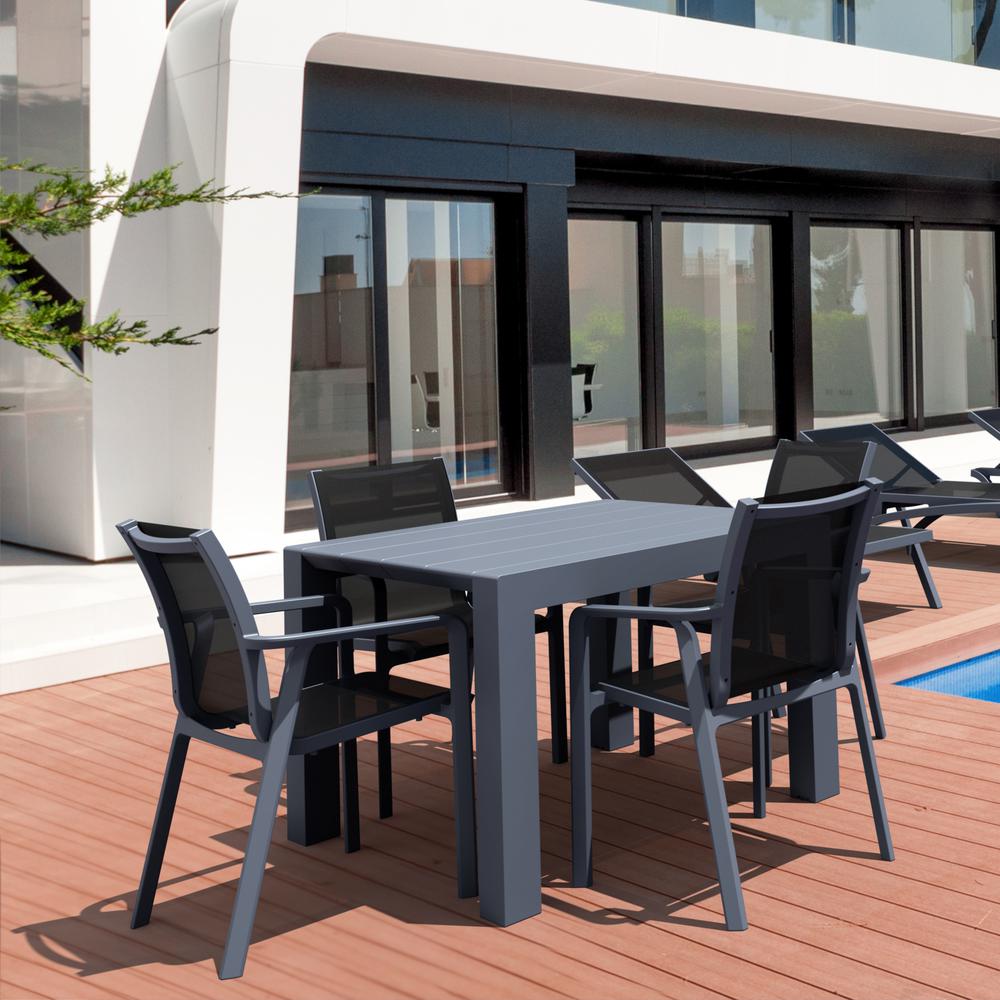 Pacific 5 Piece Dining set with Extension Table and Sling Arm Chairs Dark Gray Frame Black Sling. Picture 1