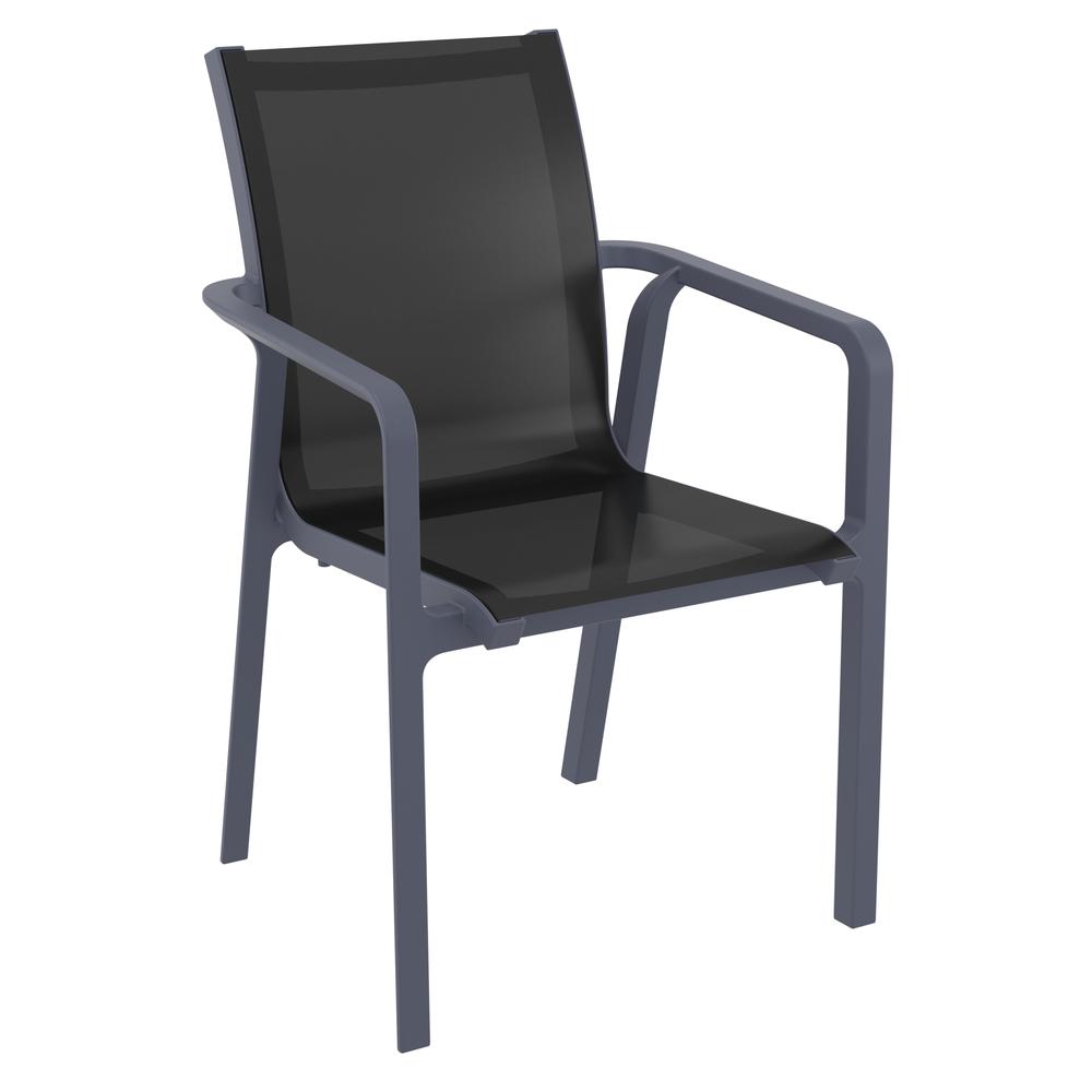 Pacific 5 Piece Dining set with Extension Table and Sling Arm Chairs Dark Gray Frame Black Sling. Picture 2