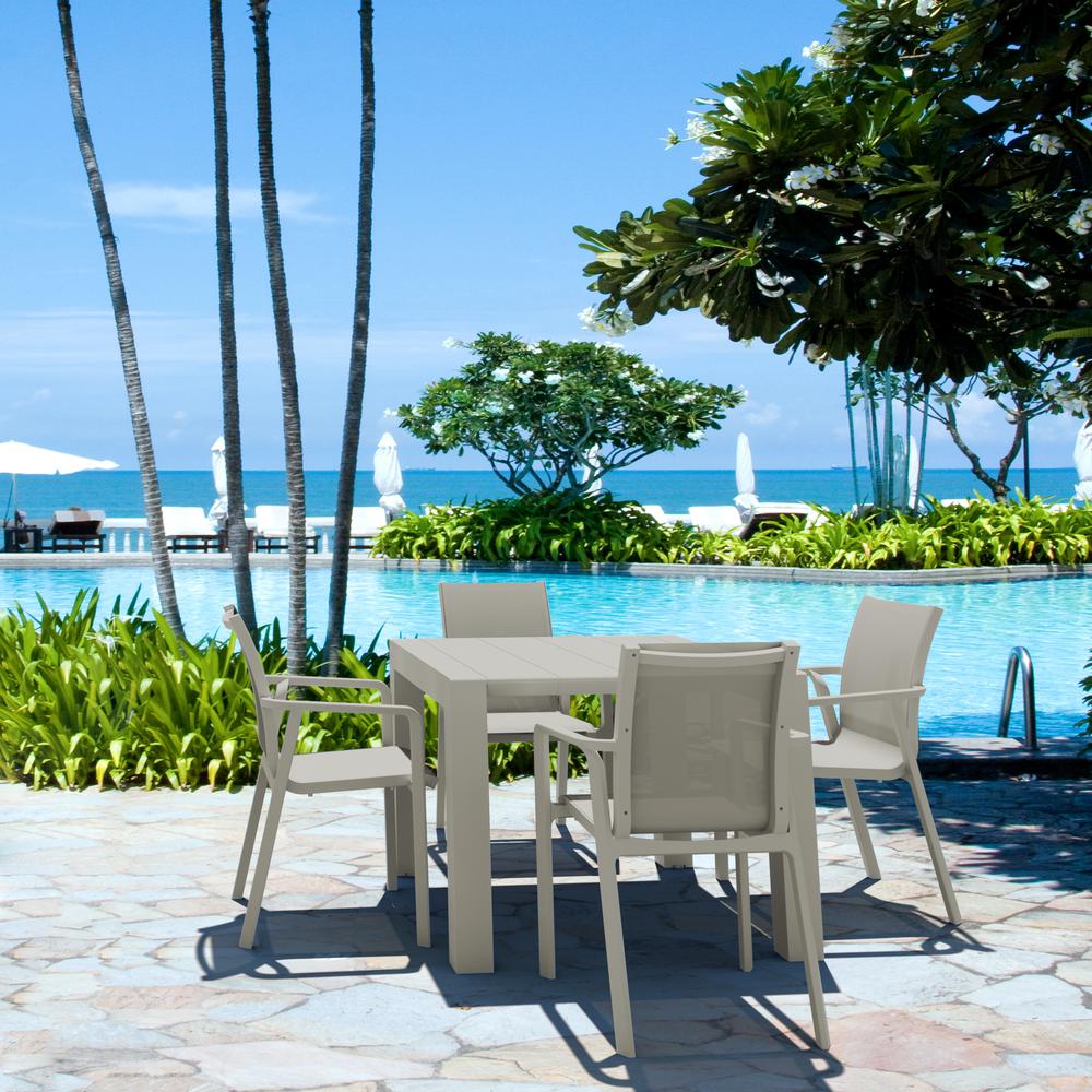 Pacific 5 Piece Dining set with Extension Table and Sling Arm Chairs Taupe Frame Taupe Sling. Picture 1