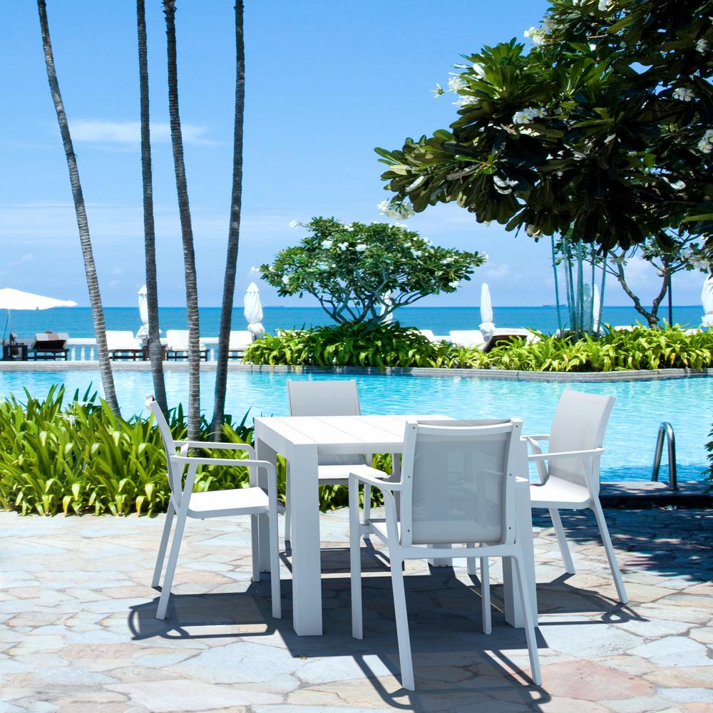 Pacific 5 Piece Dining set with Extension Table and Sling Arm Chairs White Frame White Sling. Picture 1