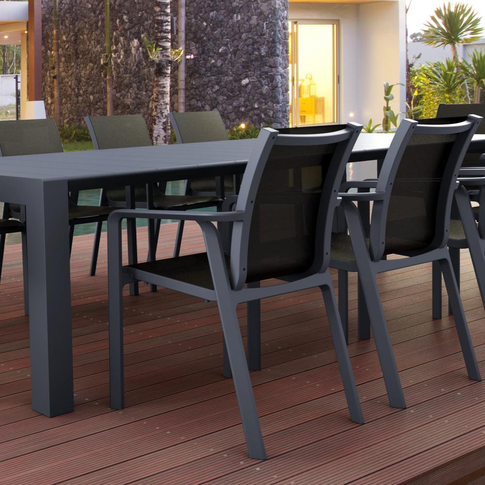 Pacific Sling Arm Chair Dark Gray Frame Black Sling, Set of 2. Picture 7