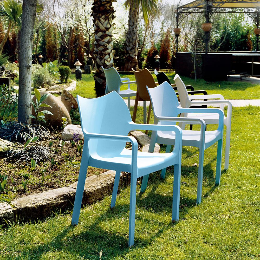 Diva Resin Outdoor Dining Arm Chair Light Blue, Set of 2. Picture 2