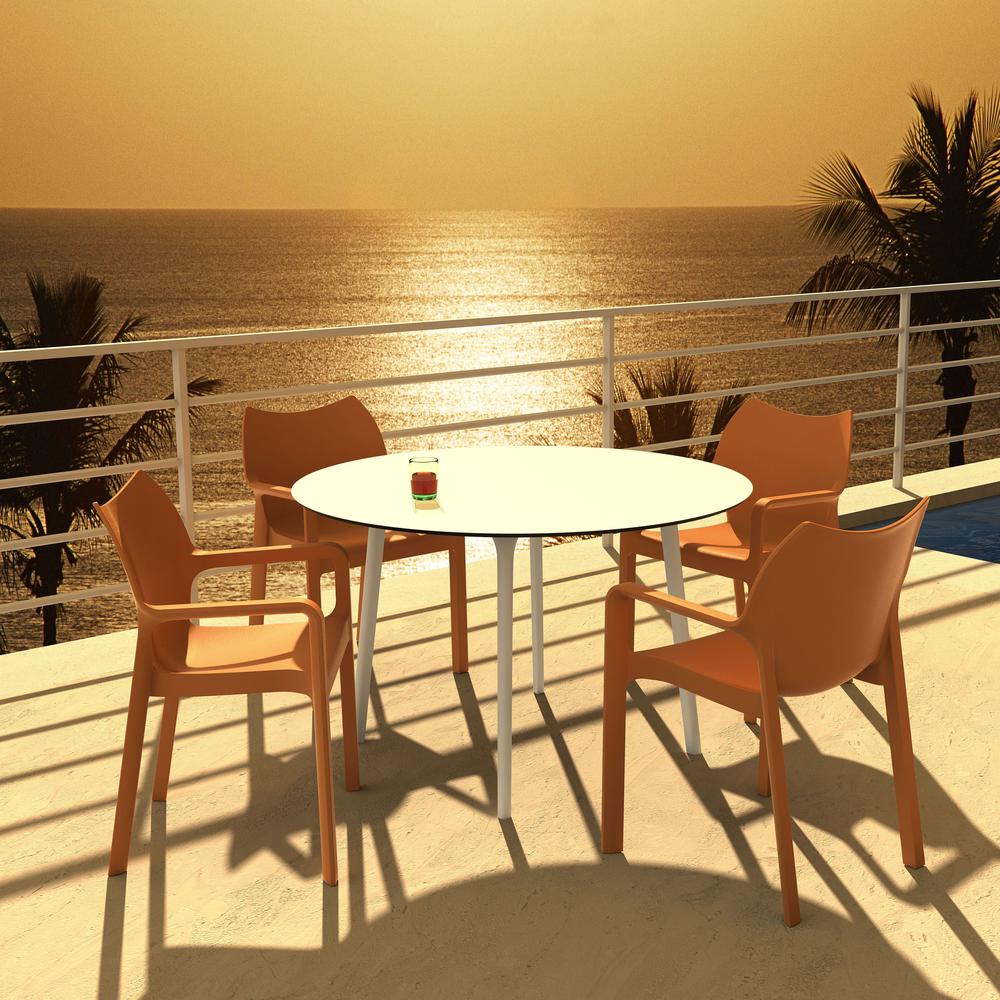 Diva Resin Outdoor Dining Arm Chair Orange, Set of 2. Picture 4