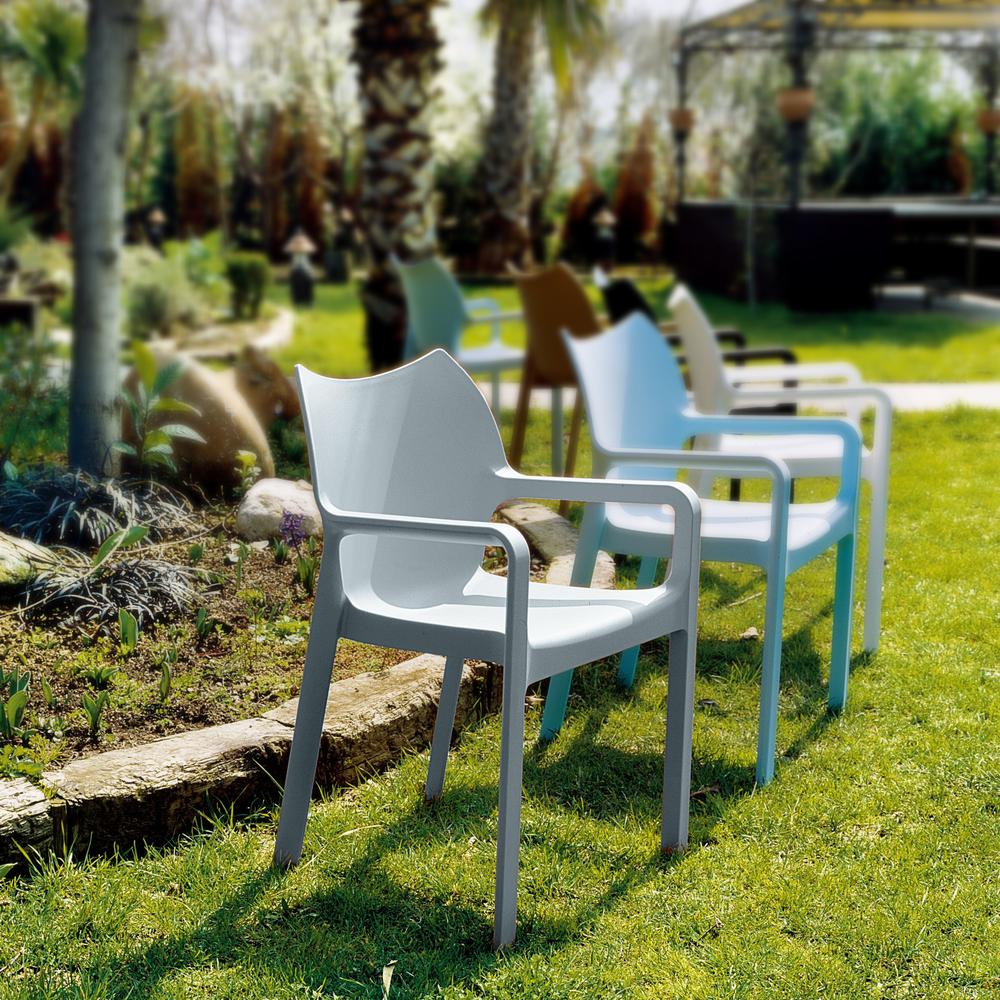 Diva Resin Outdoor Dining Arm Chair Silver, Set of 2. Picture 2