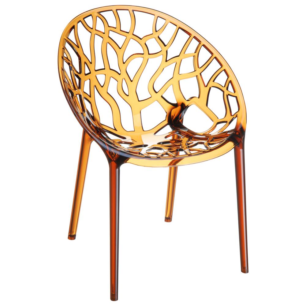 Crystal Polycarbonate Modern Dining Chair Transparent Amber, Set of 2. Picture 1