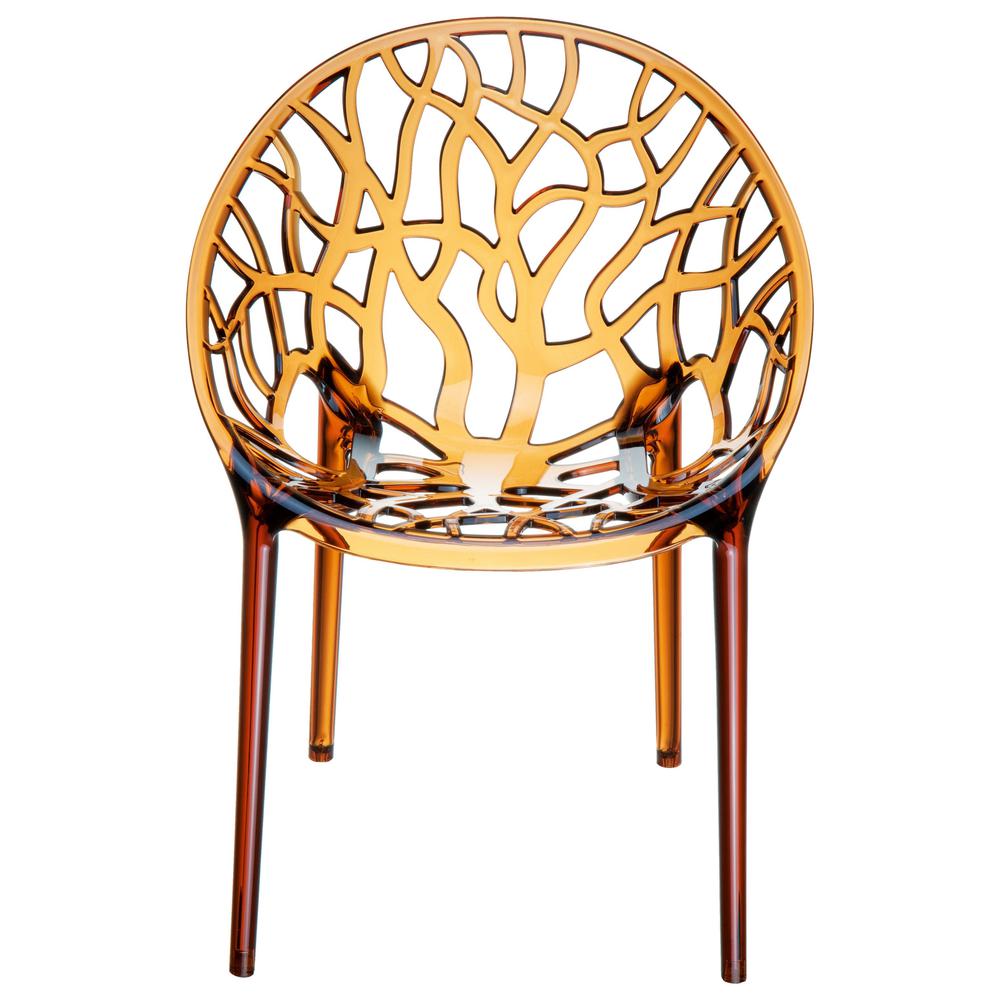 Crystal Polycarbonate Modern Dining Chair Transparent Amber, Set of 2. Picture 3