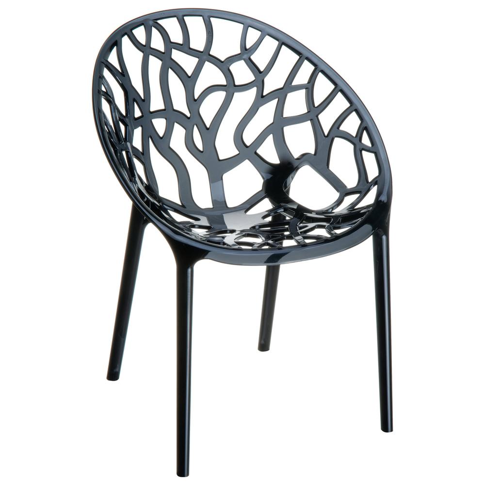 Crystal Polycarbonate Modern Dining Chair Transparent Black, Set of 2. Picture 1