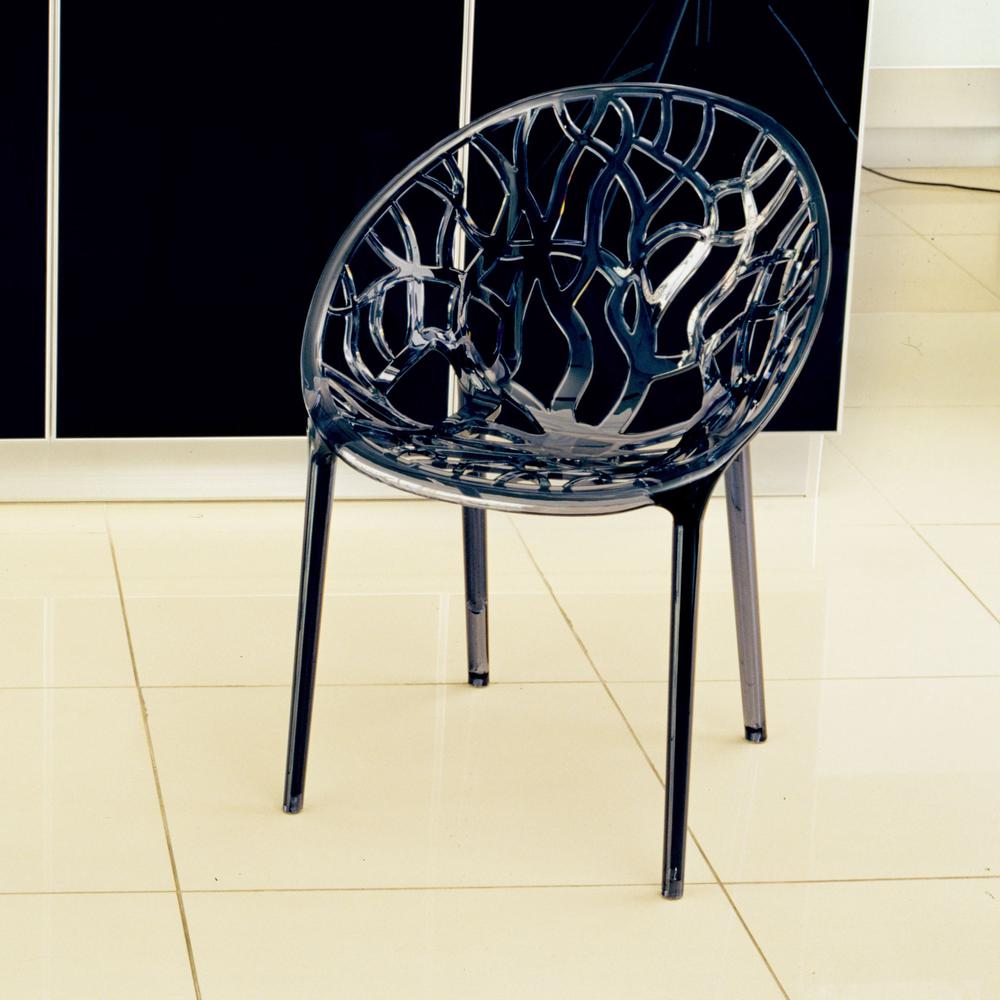 Crystal Polycarbonate Modern Dining Chair Transparent Smoke Gray, Set of 2. Picture 4