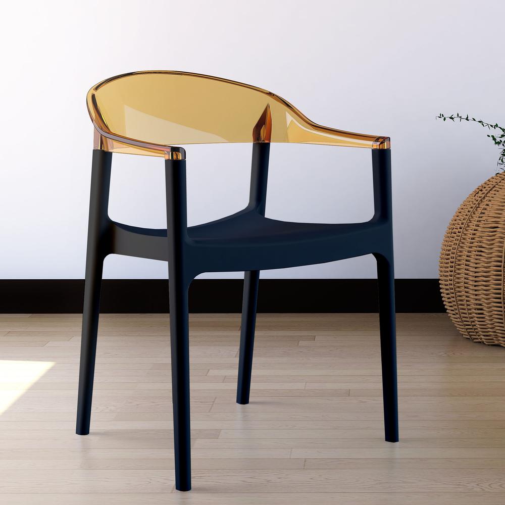 Carmen Modern Dining Chair Black Seat Transparent Amber Back, Set of 2. Picture 6