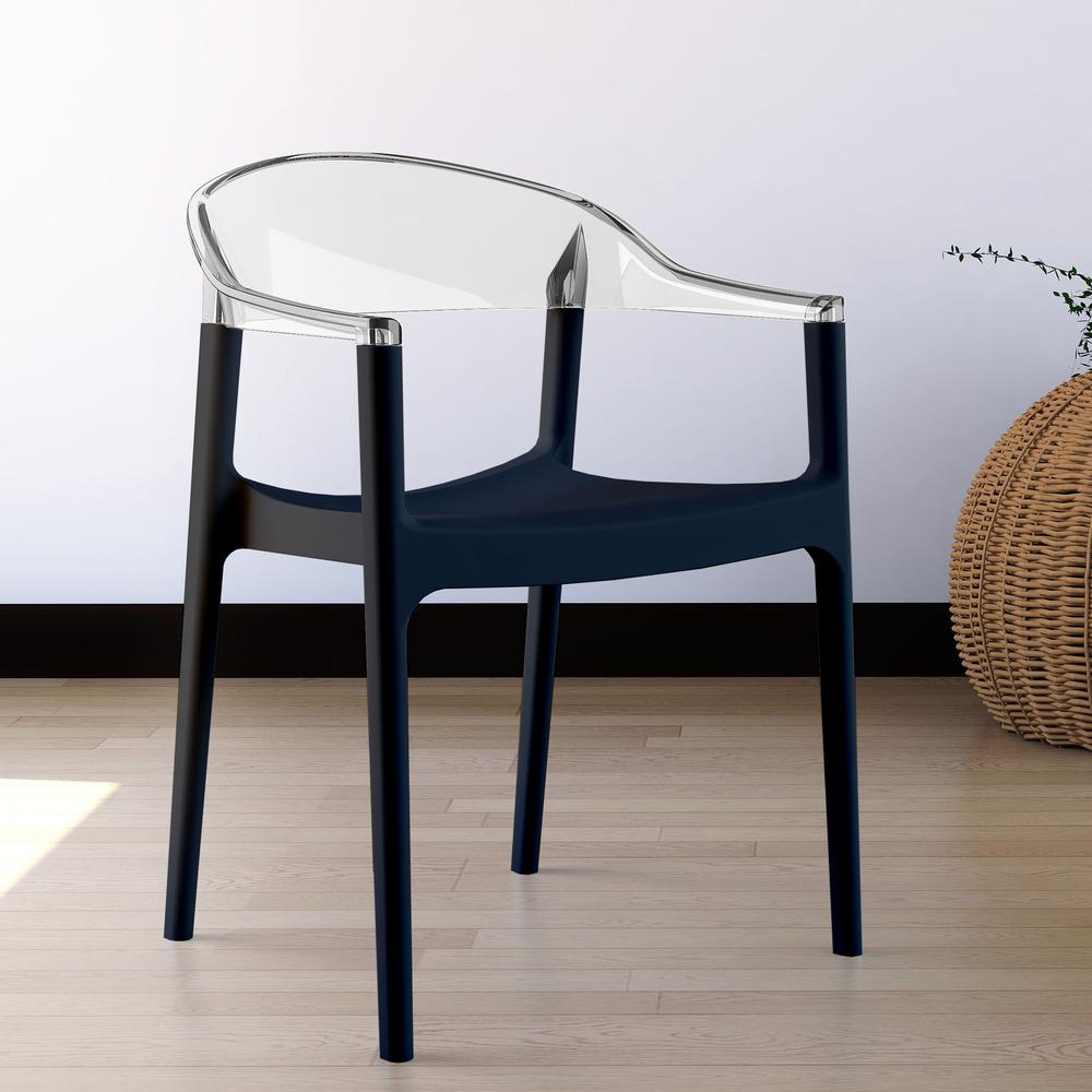Stacking Arm Chair, Set of 2, Black Seat Transparent Clear Back, Belen Kox. Picture 6