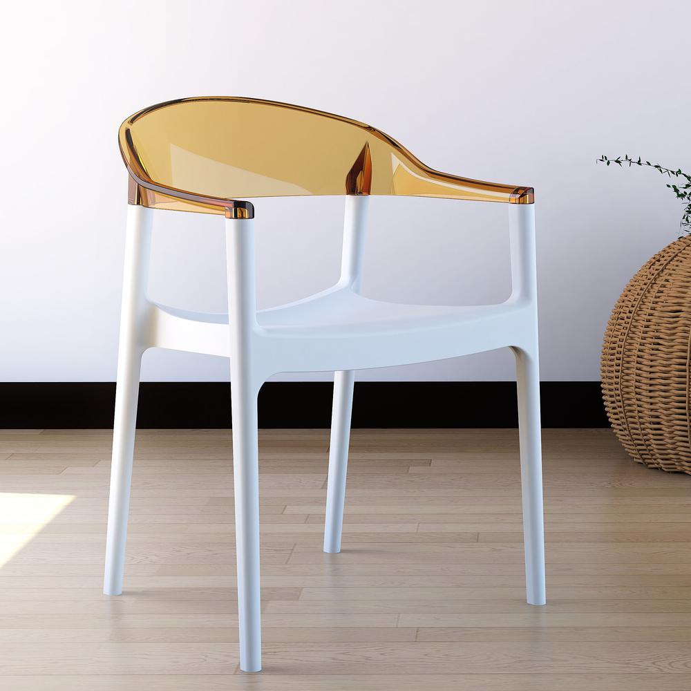 Carmen Modern Dining Chair White Seat Transparent Amber Back, Set of 2. Picture 6