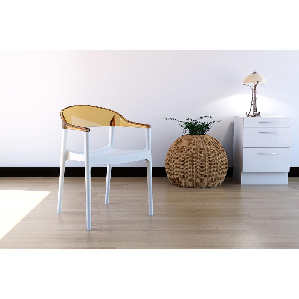 Carmen Modern Dining Chair White Seat Transparent Amber Back, Set of 2. Picture 7