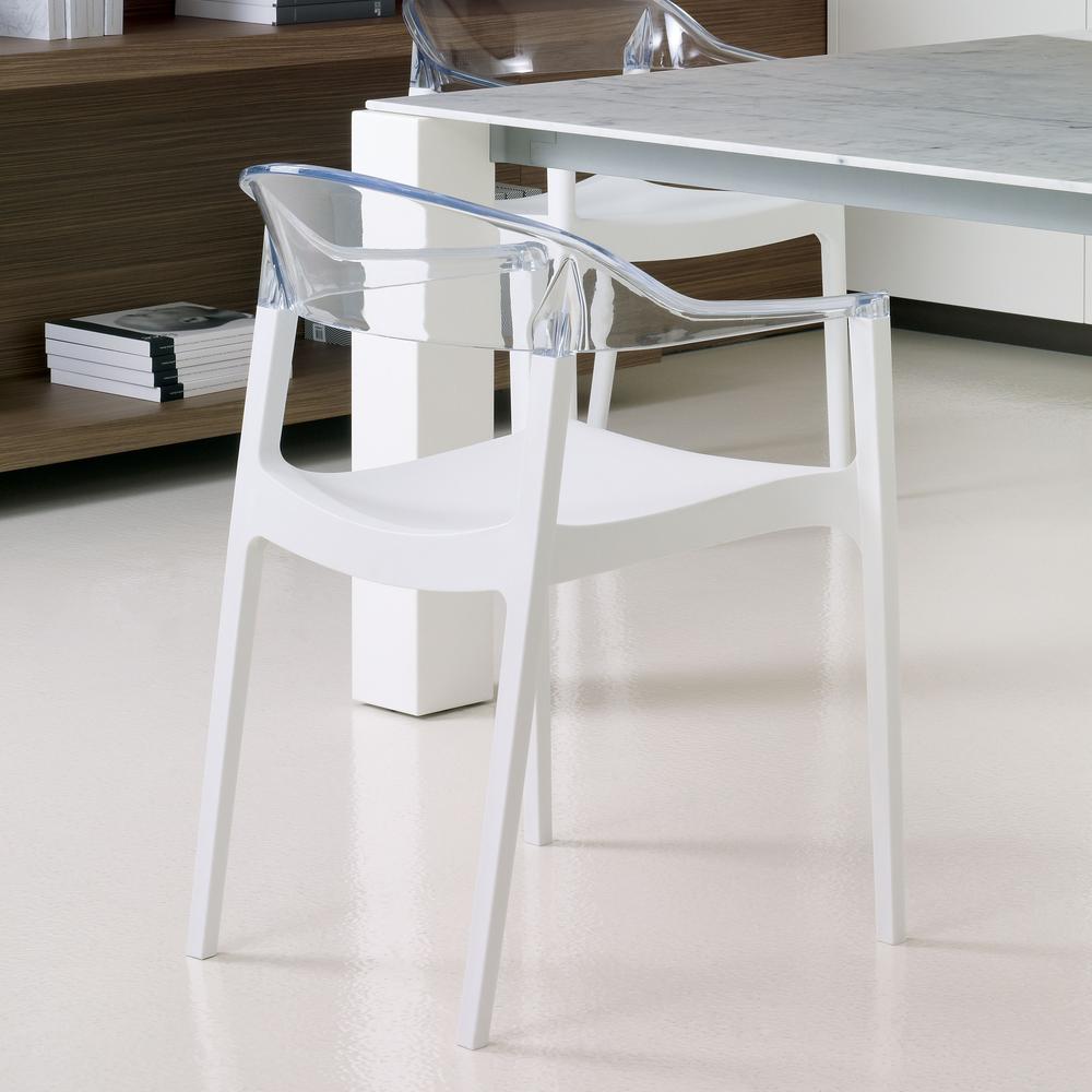 Carmen Modern Dining Chair White Seat Transparent Clear Back, Set of 2. Picture 6