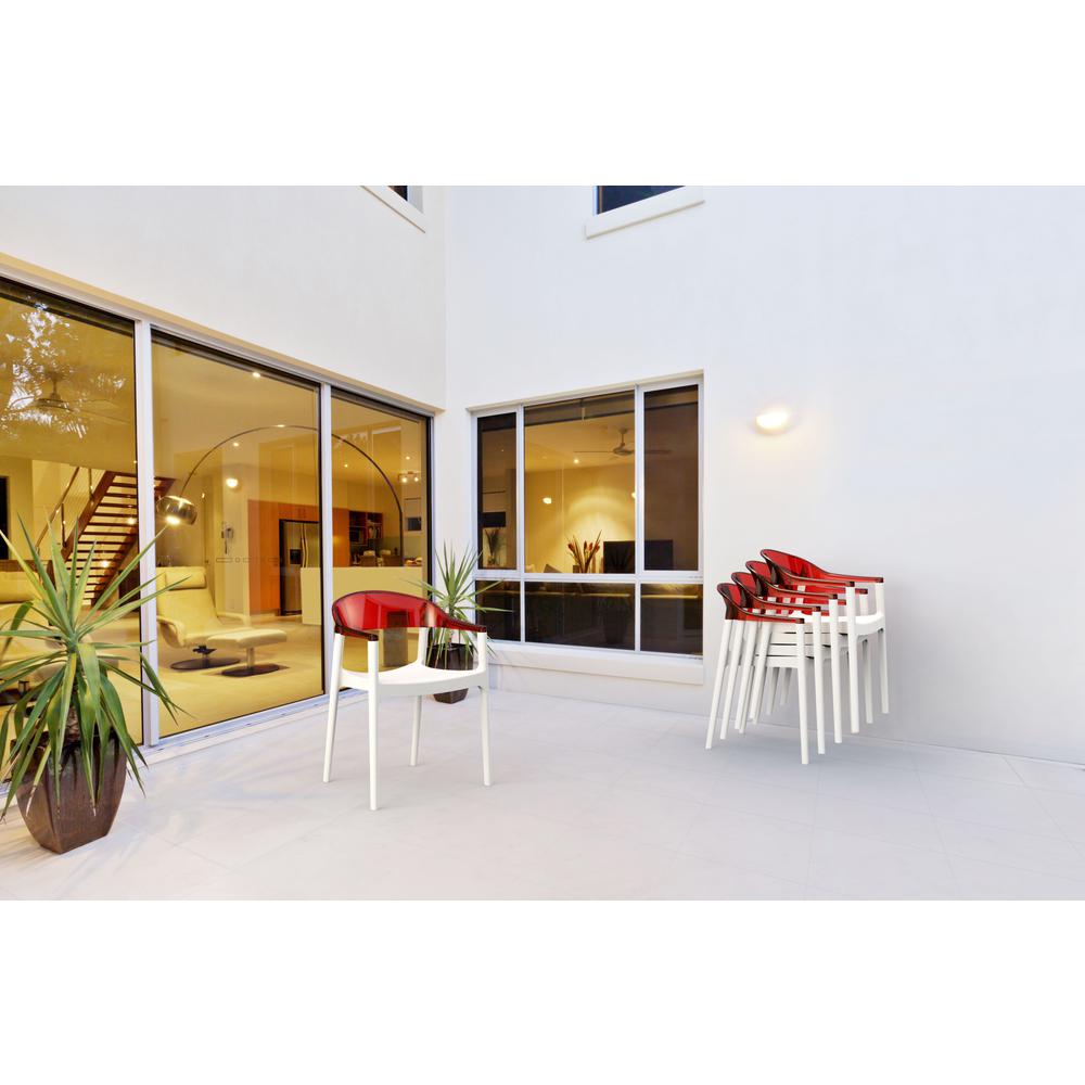 Carmen Modern Dining Chair White Seat Transparent Red Back, Set of 2. Picture 6