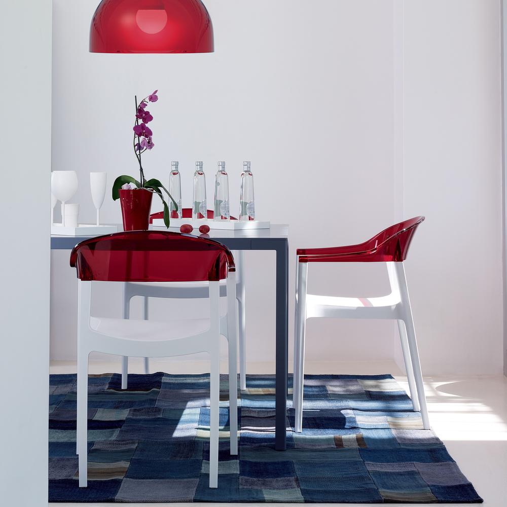 Carmen Modern Dining Chair White Seat Transparent Red Back, Set of 2. Picture 7
