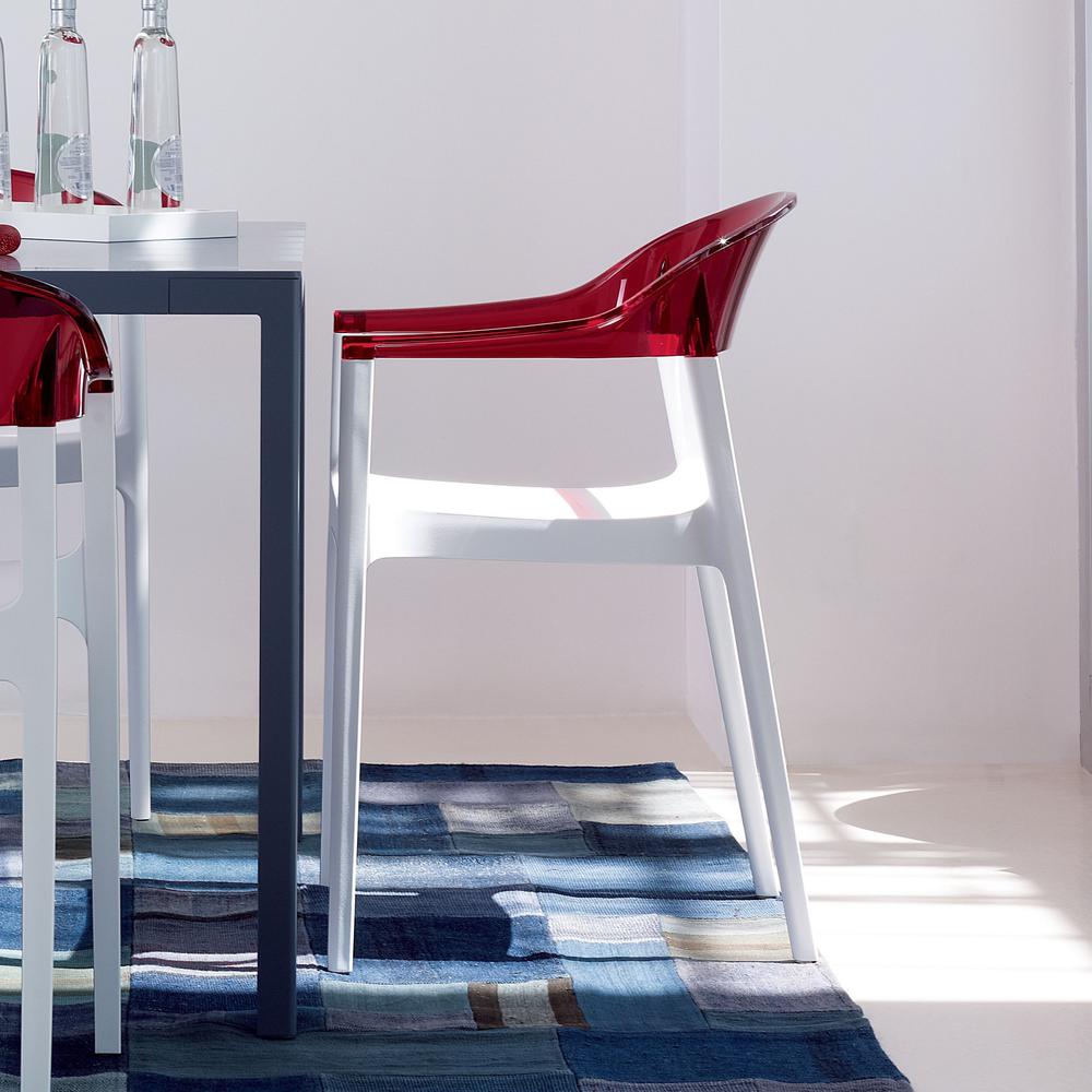 Carmen Modern Dining Chair White Seat Transparent Red Back, Set of 2. Picture 9