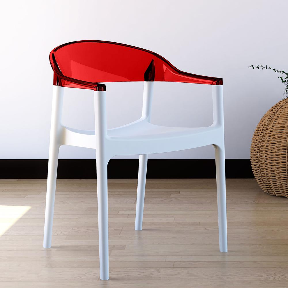 Carmen Modern Dining Chair White Seat Transparent Red Back, Set of 2. Picture 10