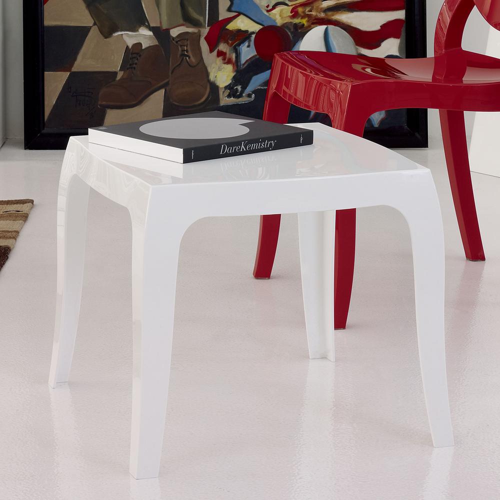 Queen Polycarbonate Side Table Glossy White. Picture 3