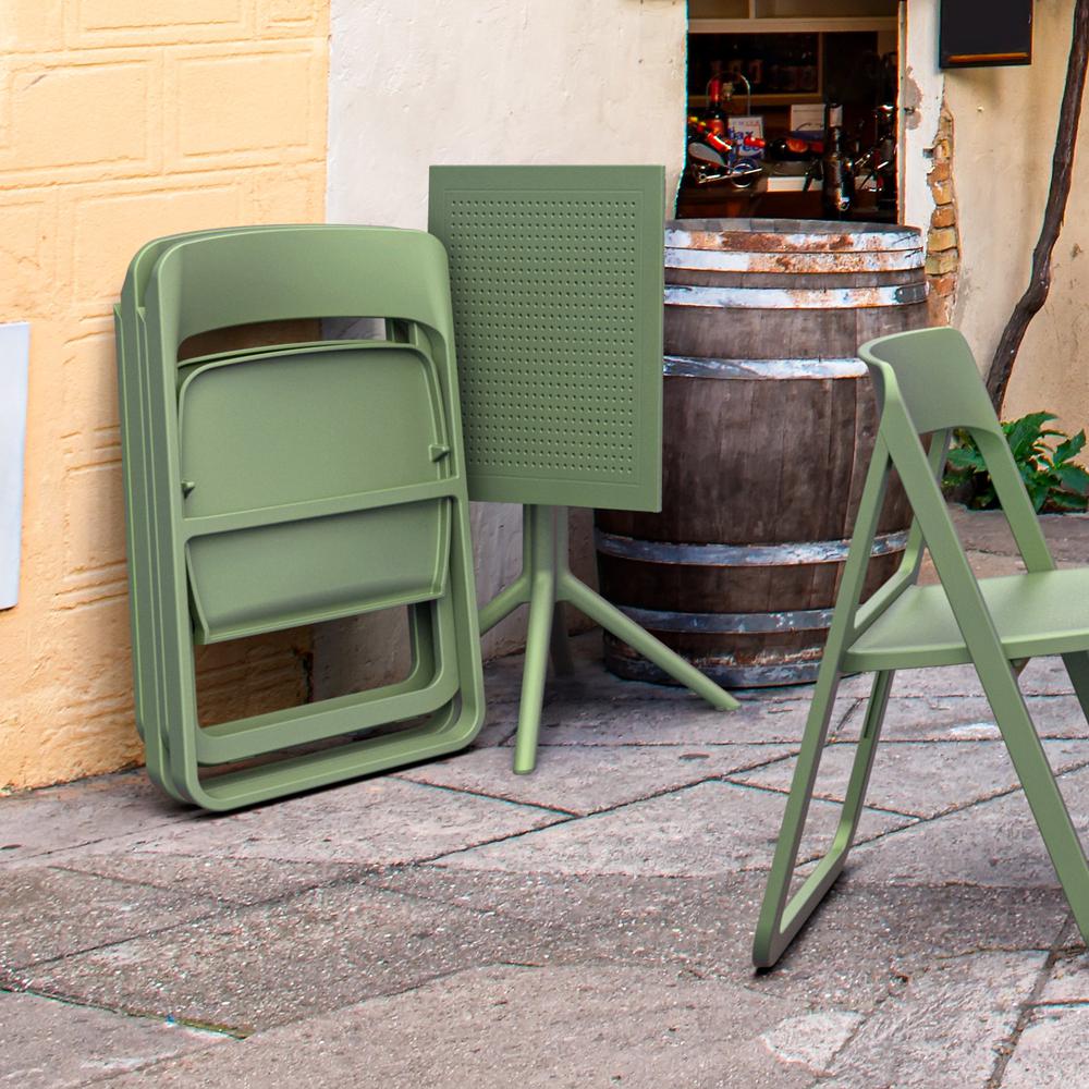 Dream Folding Outdoor Bistro Set with Olive Green Table and 2 Olive Green Chairs. Picture 5