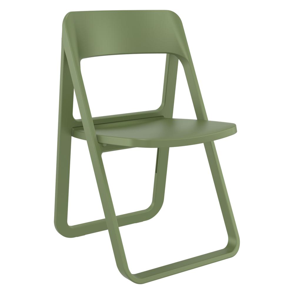 Dream Folding Outdoor Bistro Set with White Table and 2 Olive Green Chairs. Picture 2