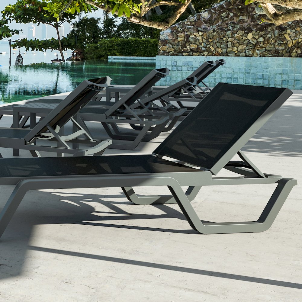 Rio Sling Chaise Dark Gray Frame Black Sling. Picture 8