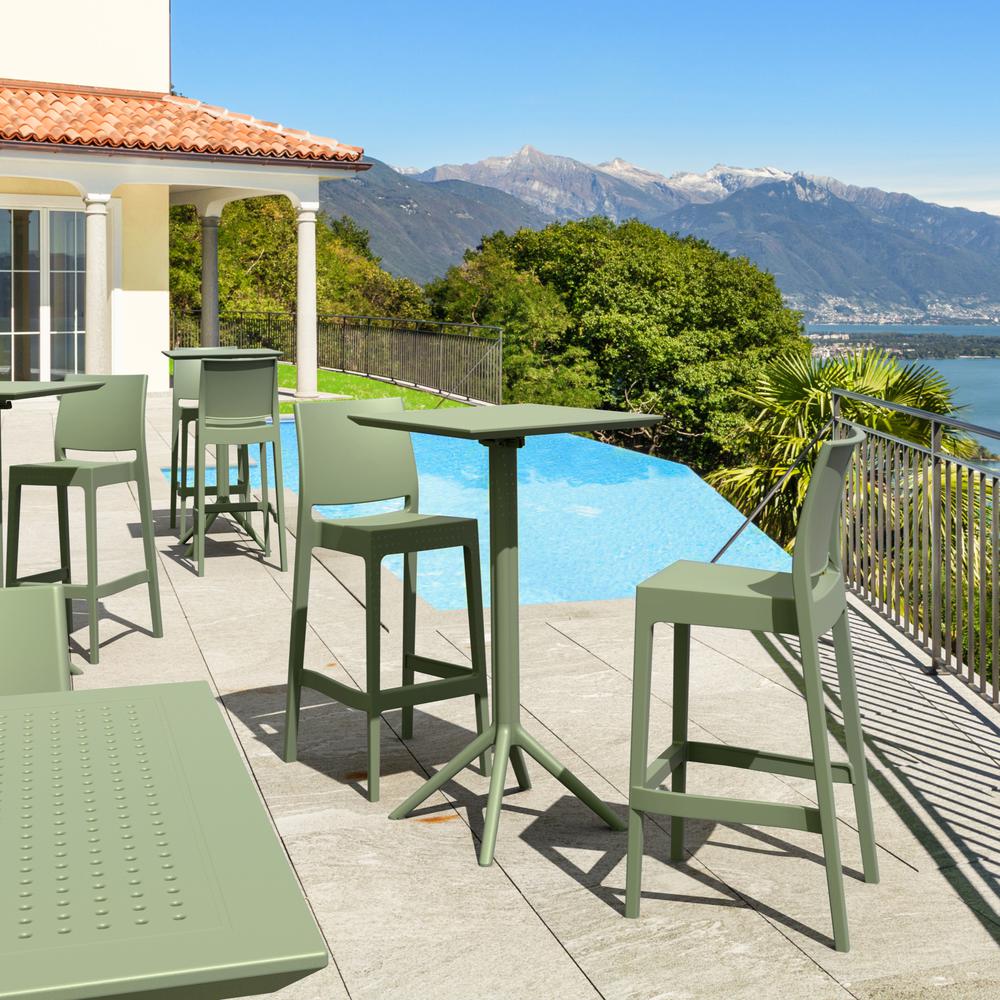 Sky Maya Square Bar Set with 2 Barstools Olive Green. Picture 2