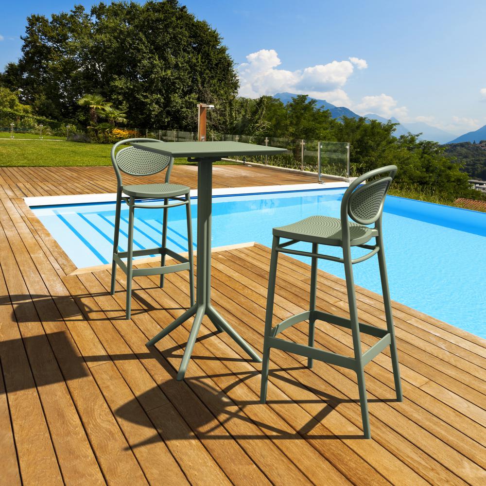 Sky Marcel Square Bar Set with 2 Barstools Olive Green. Picture 1