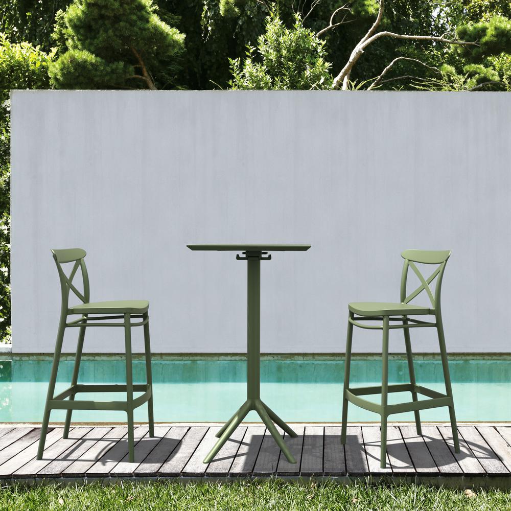 Sky Cross Square Bar Set with 2 Barstools Olive Green. Picture 1