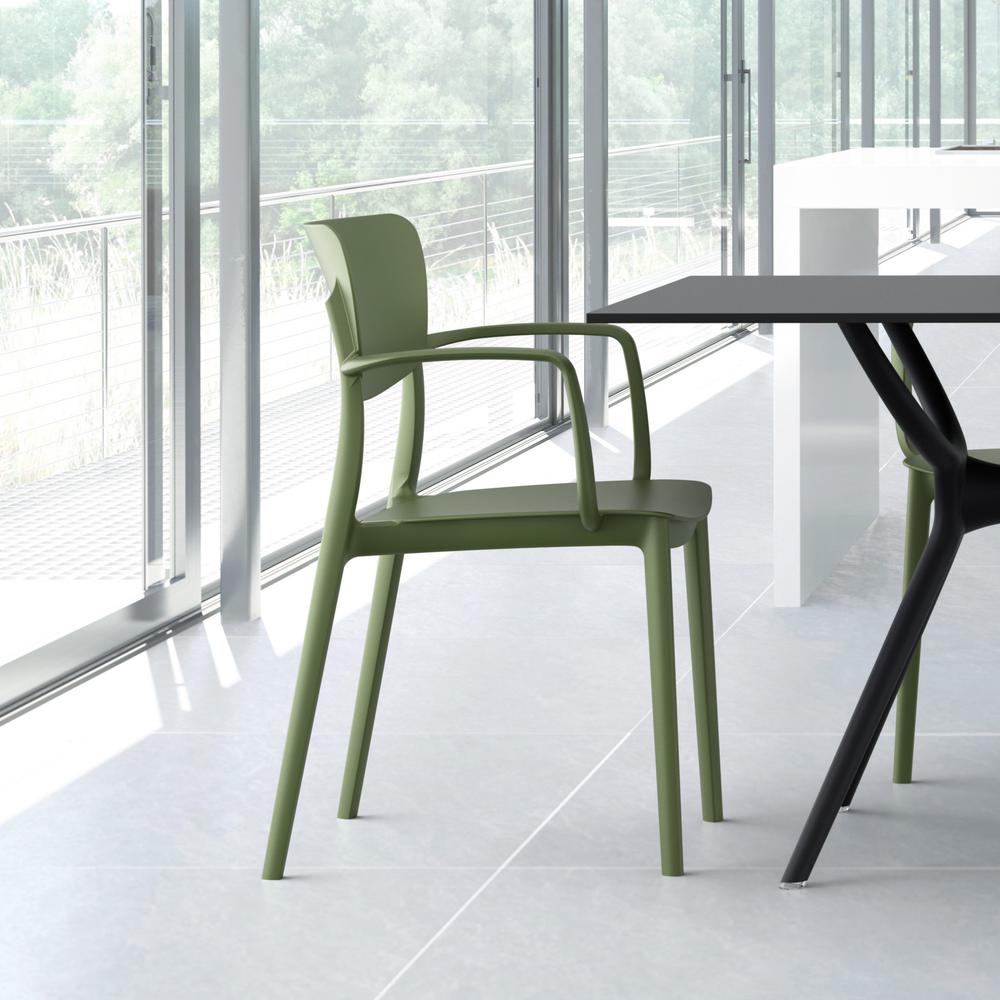 Lisa Outdoor Dining Arm Chair Olive Green, Set of 2. Picture 6