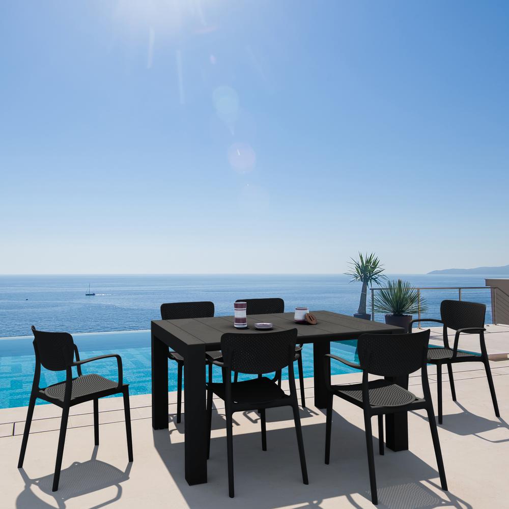 Loft Outdoor Dining Set with 6 Arm Chairs and 55 inch Extension Table Black. Picture 1