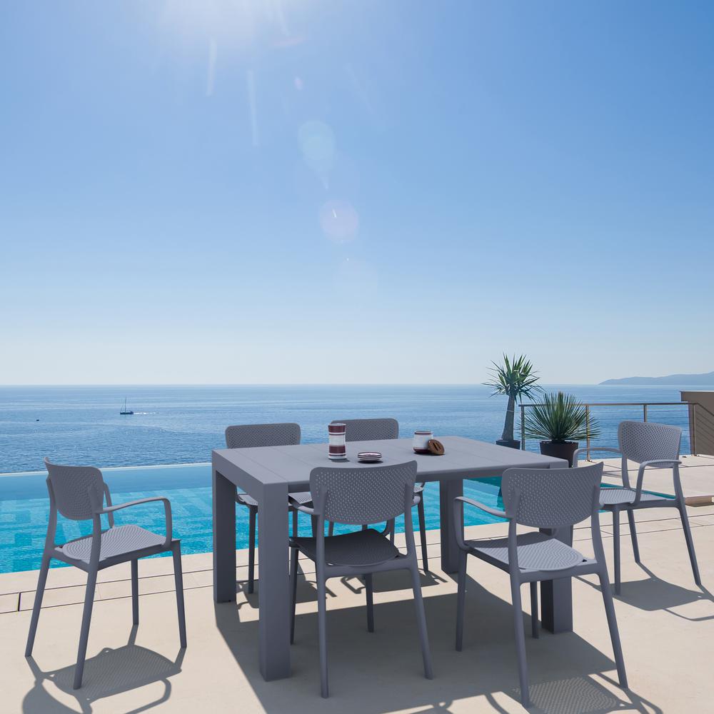 Loft Outdoor Dining Set with 6 Arm Chairs and 55 inch Extension Table Dark Gray. Picture 1