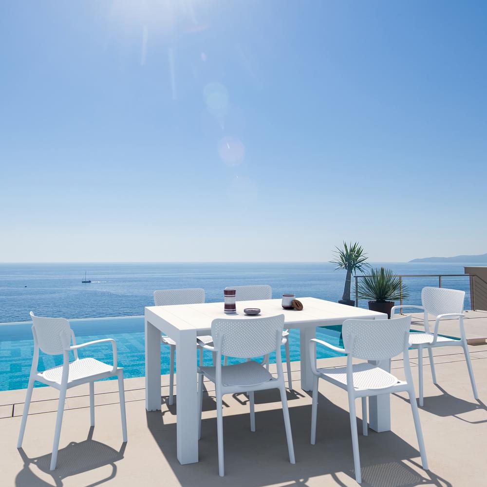 Loft Outdoor Dining Set with 6 Arm Chairs and 55 inch Extension Table White. Picture 1