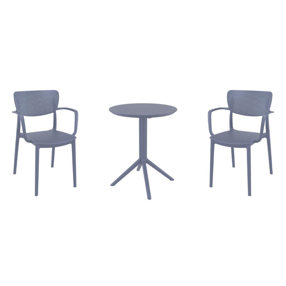 Loft Round Bistro Set 3 Piece with 24 inch Table Top Dark Gray. Picture 4