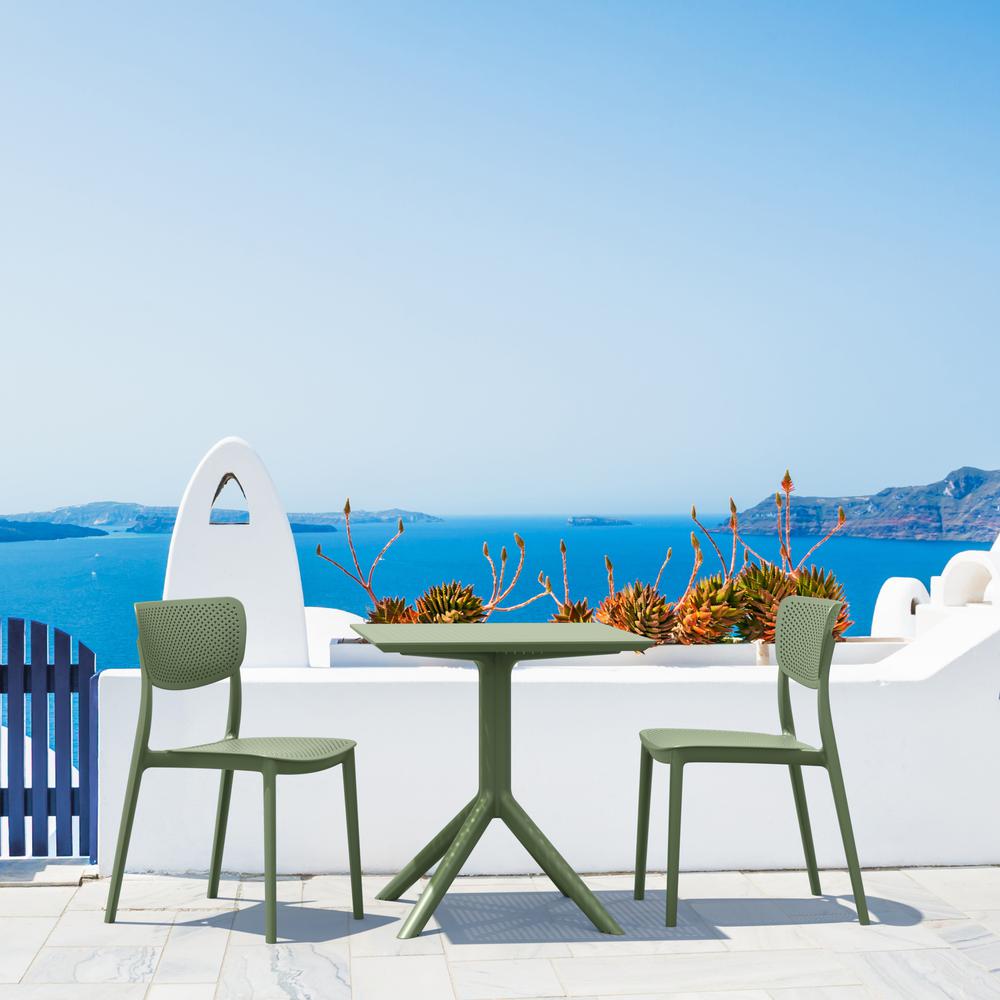 Lucy Outdoor Bistro Set 3 Piece with 27 inch Table Top Olive Green. Picture 1