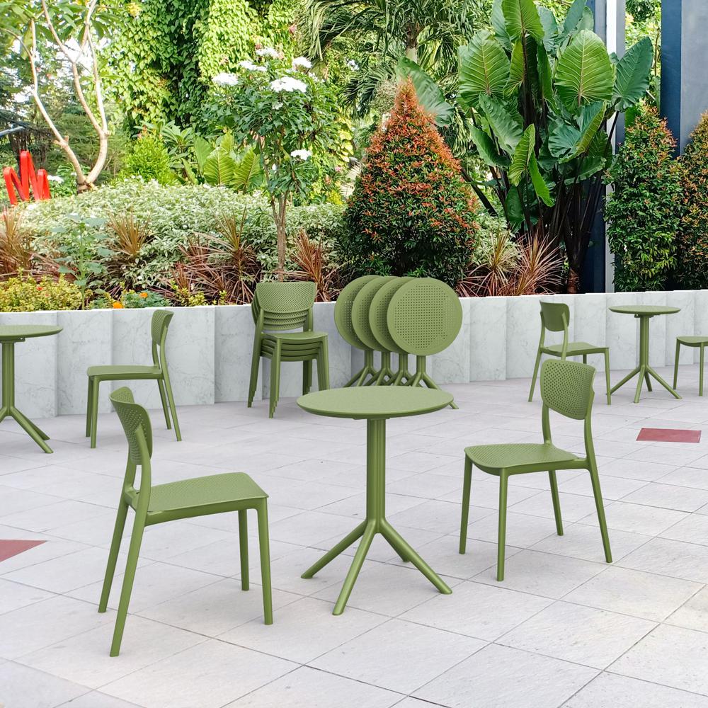 Lucy Round Bistro Set 3 Piece with 24 inch Table Top Olive Green. Picture 1