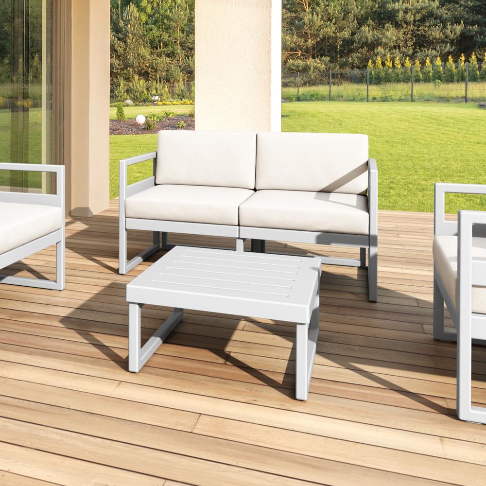 Mykonos Patio Loveseat Silver with Sunbrella Natural Cushion. Picture 6