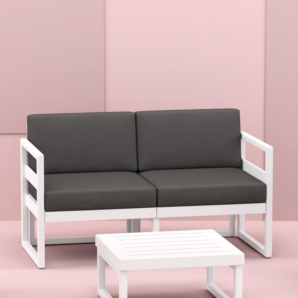 Mykonos Patio Loveseat White with Sunbrella Charcoal Cushion. Picture 3