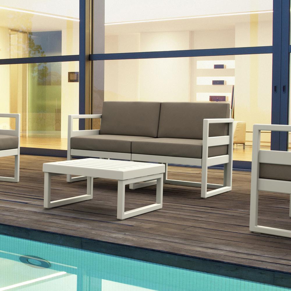 Mykonos Patio Loveseat White with Sunbrella Taupe Cushion. Picture 3