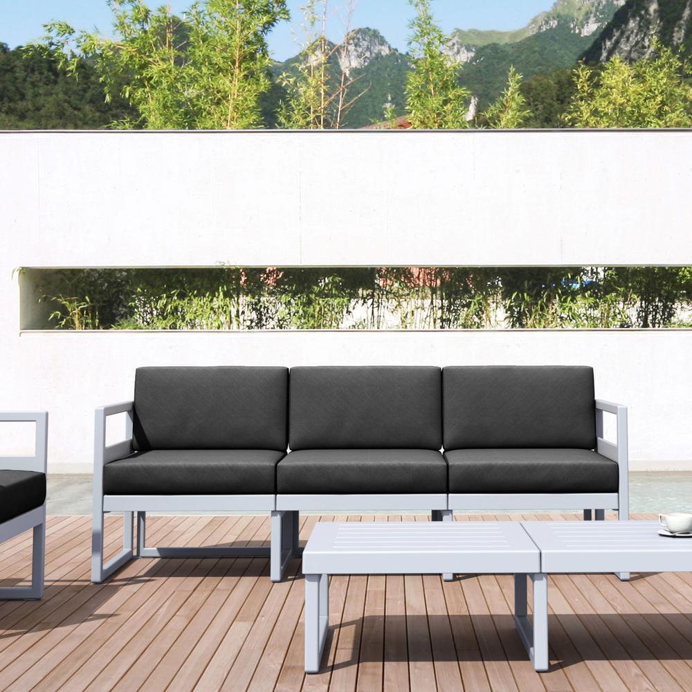 Mykonos Patio Sofa Silver with Sunbrella Charcoal Cushion. Picture 6