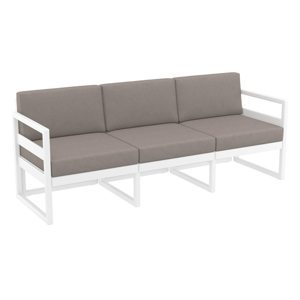 Mykonos Patio Sofa White with Sunbrella Taupe Cushion. Picture 1