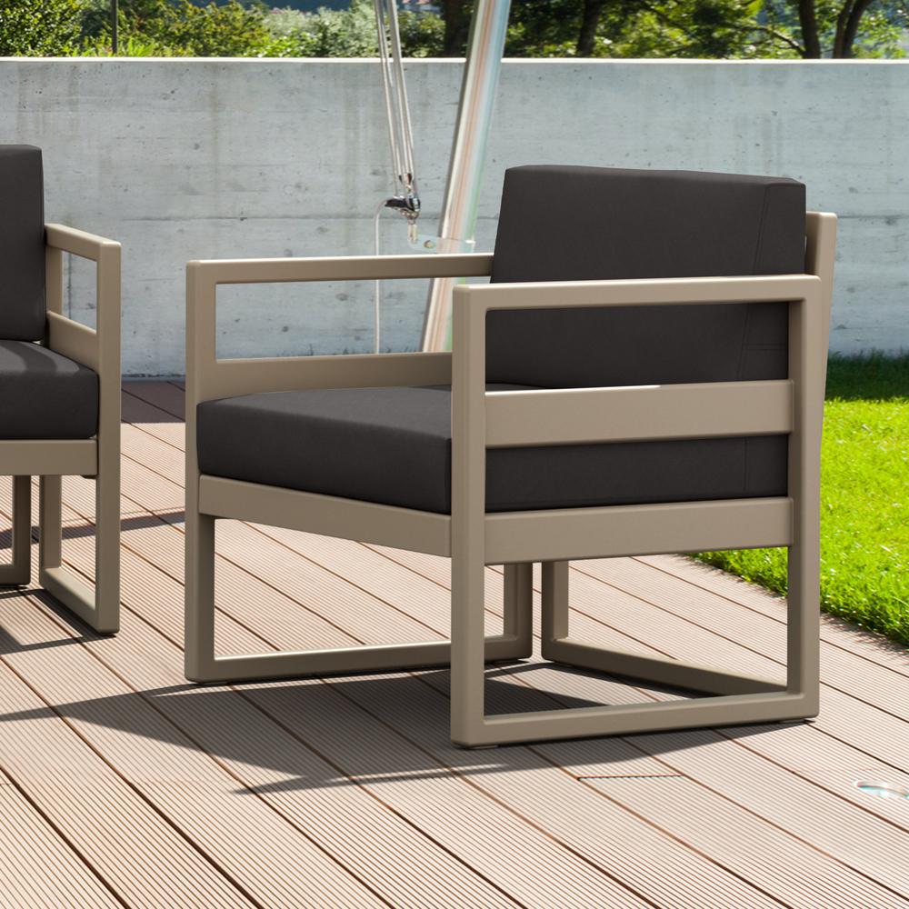 Mykonos Patio Club Chair Taupe with Sunbrella Charcoal Cushion. Picture 4