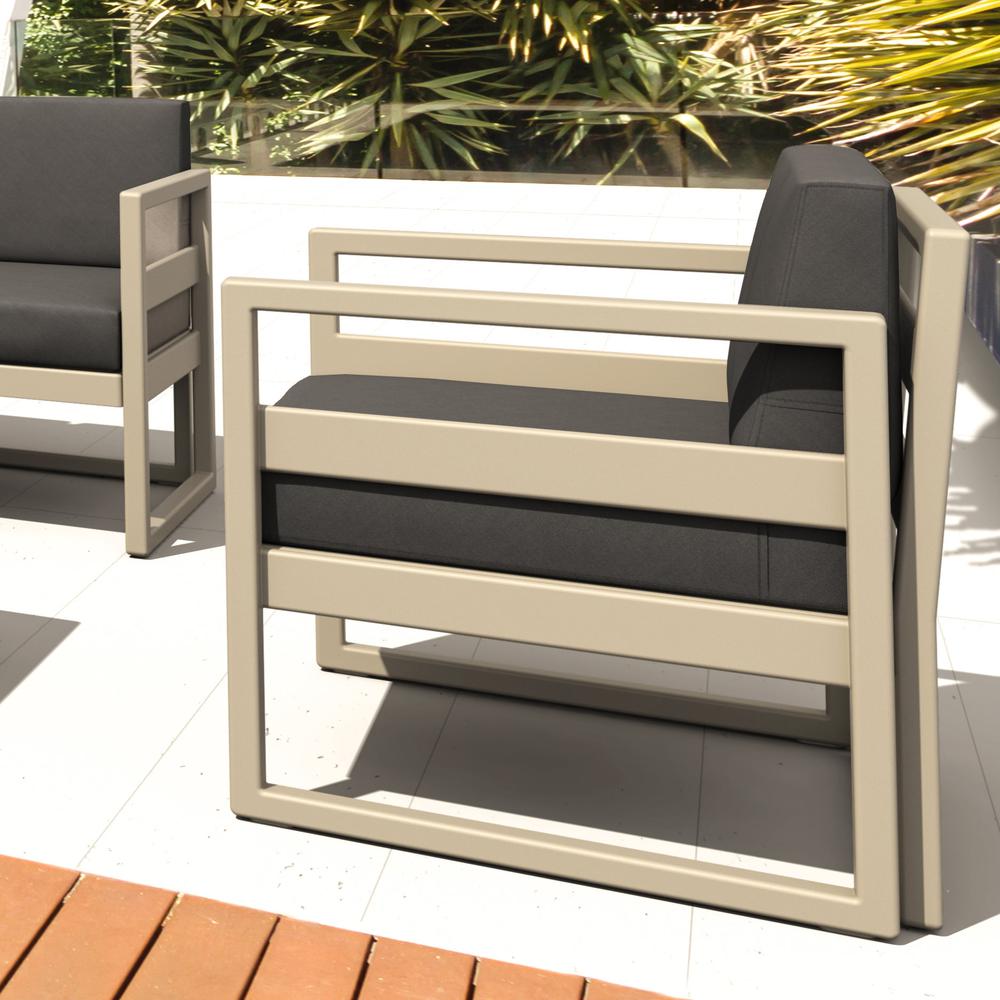 Mykonos Patio Club Chair Taupe with Sunbrella Charcoal Cushion. Picture 6